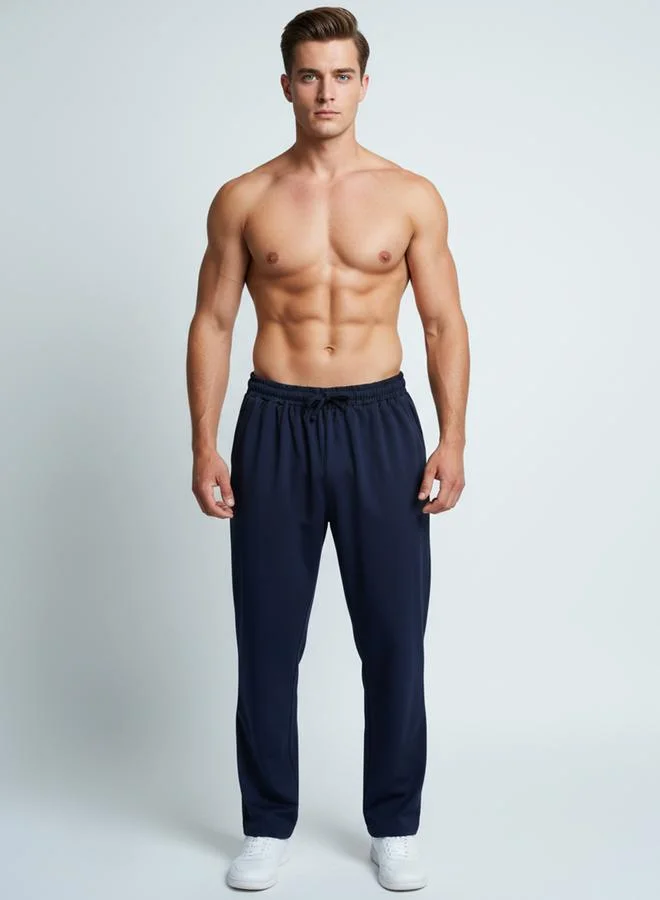 Clans&Hans Men Navy Blue Plain Lycra Track Pants